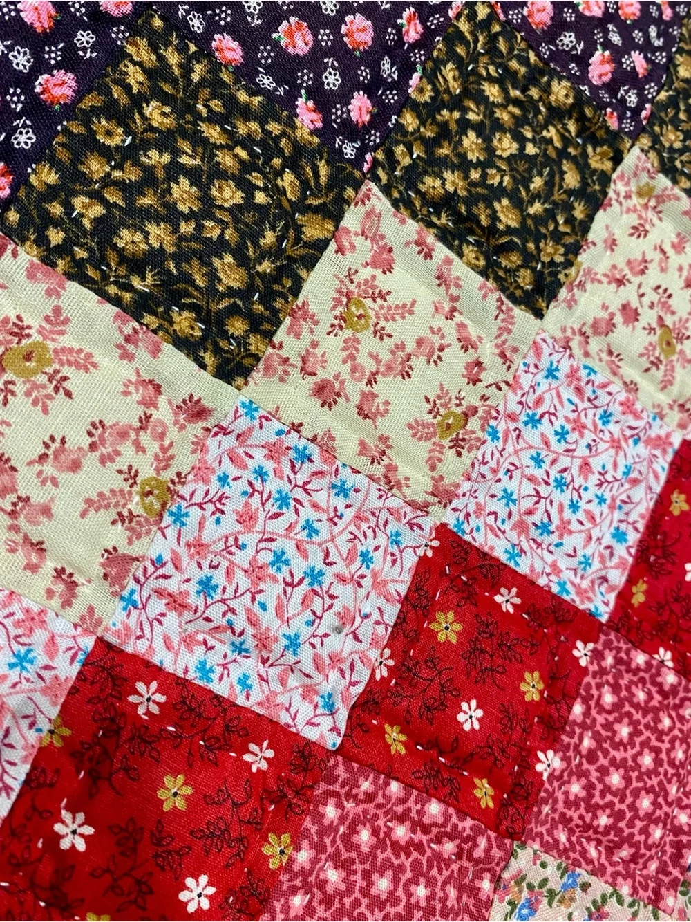 Handmade Multicolor Patchwork Quilt - sunshine and shadows ditsy floral